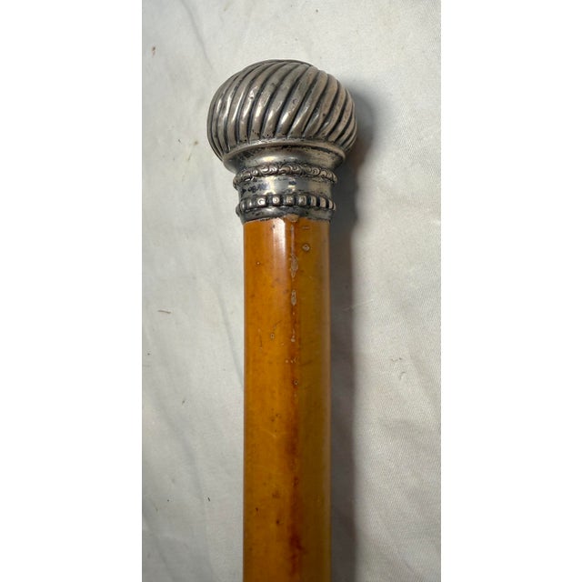 Traditional Antique 19th Century Monogrammed Sterling Silver Malacca Wood Walking Stick Cane For Sale - Image 3 of 11