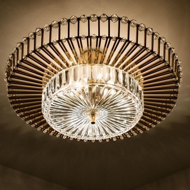 Large Brass and Crystal Flush Mount by Ernst Palme, Germany, 1970s For Sale - Image 11 of 16