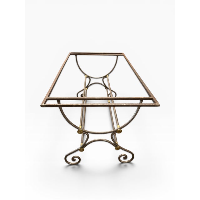 Brick Red Vintage Forged Iron & Granite Outdoor Dining Table With Brass Accents For Sale - Image 8 of 9