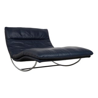 Daily Dreams Chaise Lounge in Dark Blue Leather from Willi Schillig For Sale