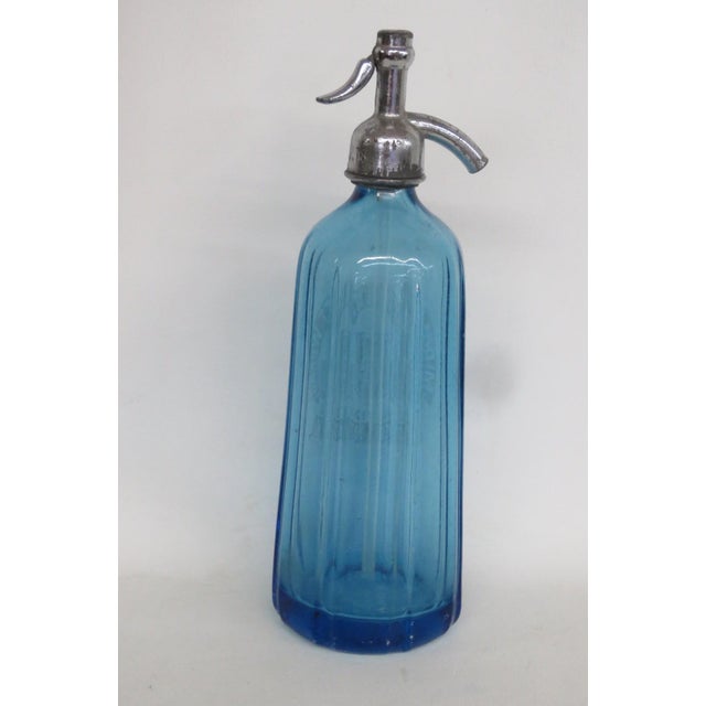 Larocco Bros Blue Glass Seltzer Bottle 26 Oz Middletown Ny Made in Czech 4822b For Sale In Miami - Image 6 of 18