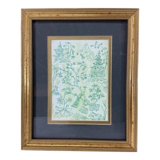 Original Framed Chinoiserie Drawing For Sale