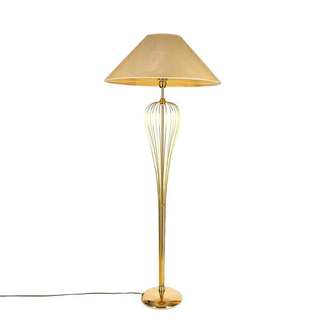 Beige German Floor Lamp in the Shape of a Whisk, Gold-Plated Brass, by Bankamp, 1970s For Sale - Image 8 of 8