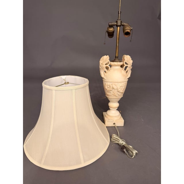 19th Century French Hand-Carved Marble Table Lamp With Floral & Grape Vine Motifs For Sale - Image 11 of 16