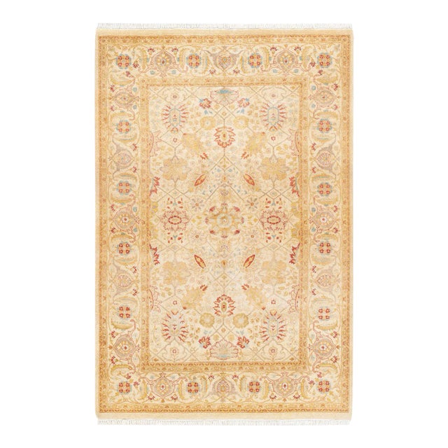 Mogul, One-of-a-Kind Hand-Knotted Area Rug in Ivory, 4' 2" x 6' 2" For Sale