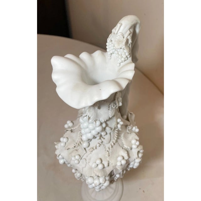 Pink Antique English Handmade Bennington Pink Parian Porcelain Grape Vine Ewer Vase For Sale - Image 8 of 14