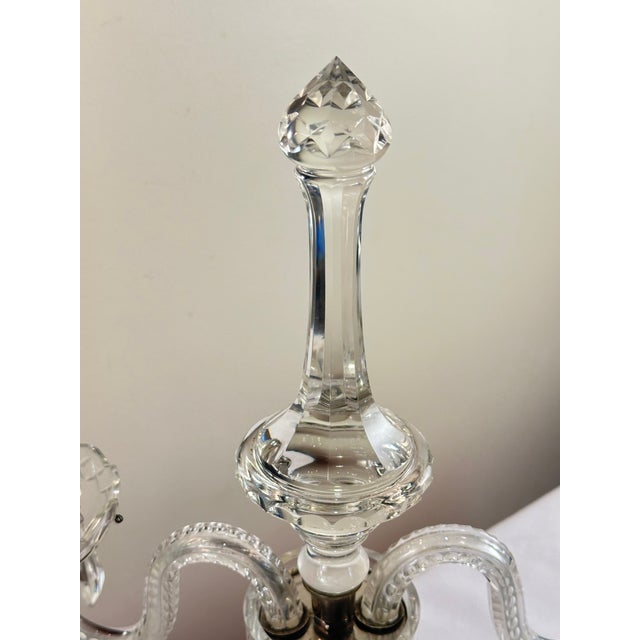 Transparent Vintage Crystal Girandole Table Lamps Pair – French Regency Candelabra Lamps – 1930s Czechoslovakia For Sale - Image 8 of 16