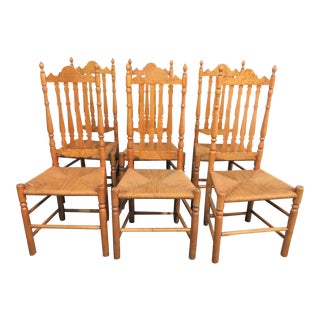 William & Mary Banister Back Birdseye Maple Chairs - Set of 6 For Sale