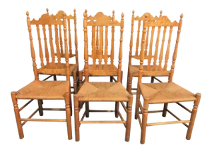 William & Mary Banister Back Birdseye Maple Chairs - Set of 6