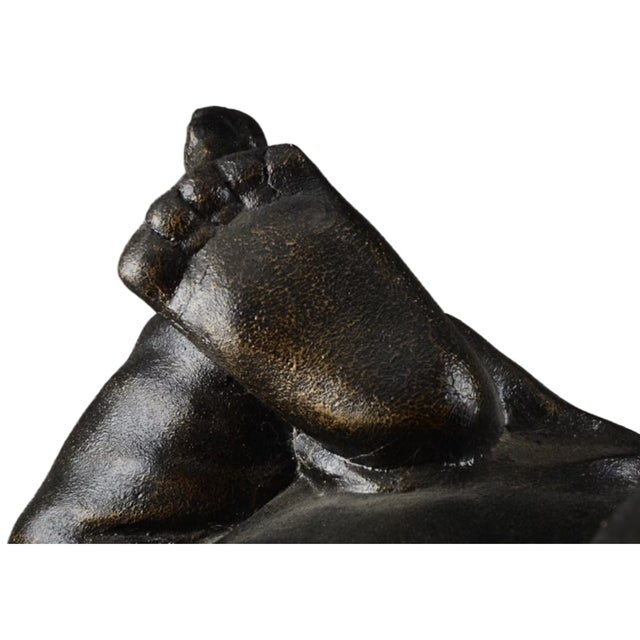 Laughing Baby Buddha Statue W/ Bamboo Mat Cast Resin & Fiberglass For Sale - Image 4 of 13