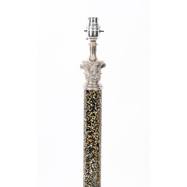 Vintage Silver Plate and Agate Corinthian Column Table Lamps, Set of 2 For Sale - Image 6 of 12