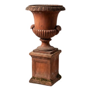 Vintage Italian Terracotta Garden Urn on Pedestal For Sale