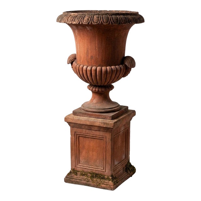 Vintage Italian Terracotta Garden Urn on Pedestal For Sale