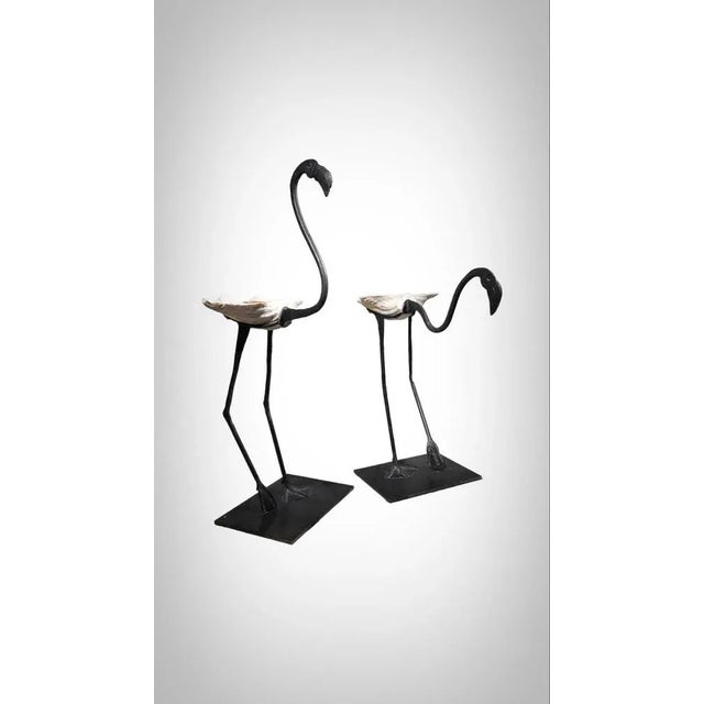 Life Size Flamingo Sculptures in Wrought Iron, 1940s, Set of 2 For Sale - Image 6 of 13