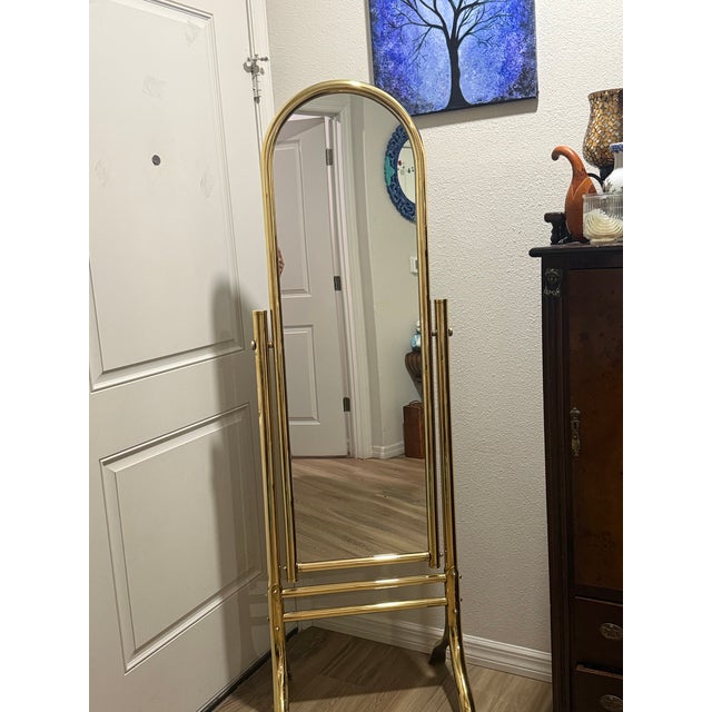 1960s 1960s Fabulous Hollywood Regency Brass Floor Mirror For Sale - Image 5 of 15
