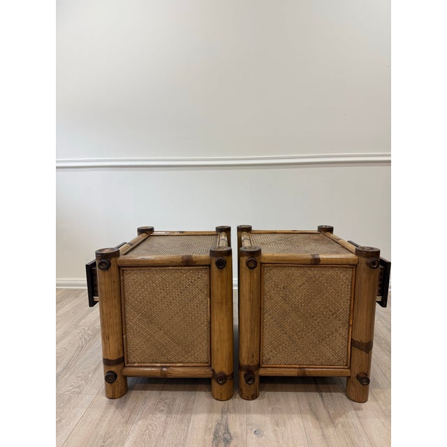 Pelican Reef Vintage Bamboo and Rattan Pair of Nighstands For Sale - Image 9 of 12
