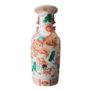Large Antique Chinese Porcelain Vase With Foo Dog Motif – Marked, 23 1/4” Tall