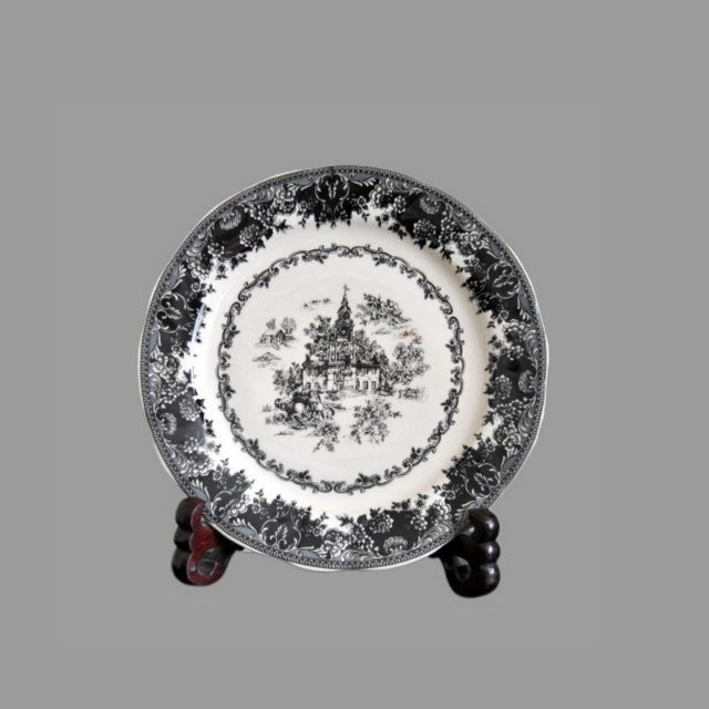 Rustic European Old Britain Staffordshire Toile Black Platter Equestrian Country Theme Table Top For Sale - Image 3 of 6