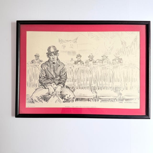 Pair of Rare James Montgomery Flagg Harper's Weekly 1907 Mid-Century Modern Re-Prints — "Science" & "Politics" — Framed For Sale - Image 11 of 12