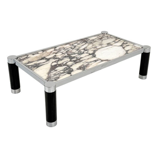 Postmodern Coffee Table with Calacatta Violetta Marble, 1980s For Sale