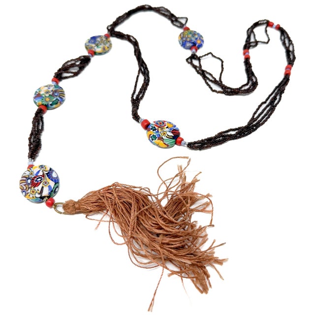 Art Deco Millefiori Glass Bead Tassel Flapper Necklace, 1920s For Sale - Image 4 of 8
