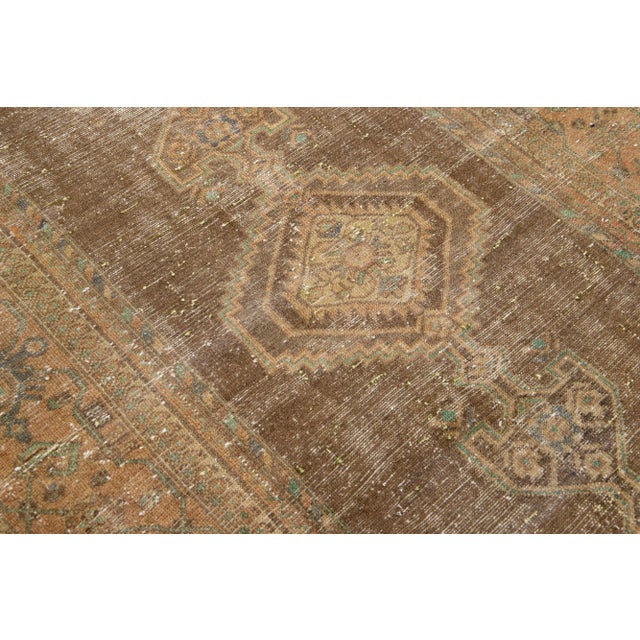 1960s Vintage Persian Distressed Handmade Tribal Brown Wool Rug For Sale - Image 4 of 7