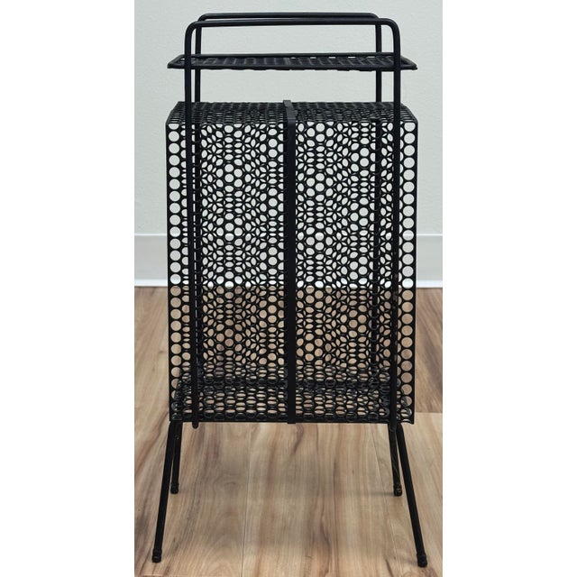 Mid-Century Modern Vintage MCM Perforated Mesh Metal Atomic Magazine Holder Side Table Telephone Stand For Sale - Image 3 of 10