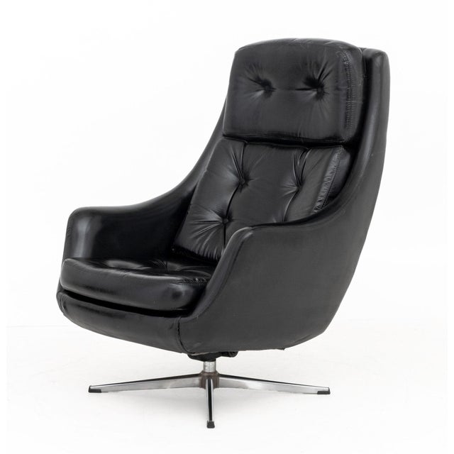 Late 20th Century Overman Black Vinyl Lounge Chair and Ottoman For Sale - Image 5 of 12