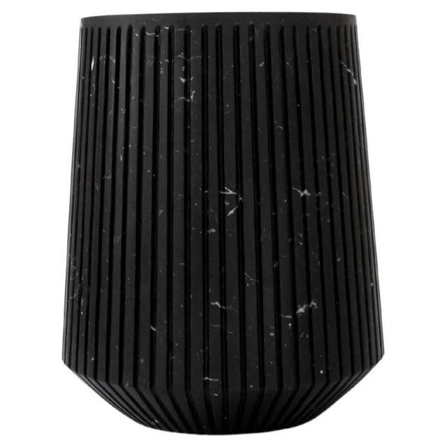 Not Yet Made - Made To Order Wide Striped Vase in Black Marquina Marble For Sale - Image 5 of 5