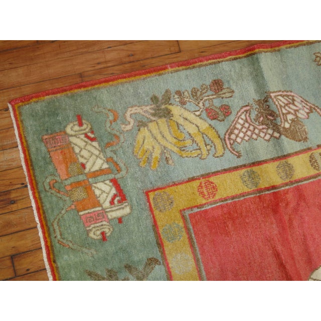 Contemporary Early 20th Century Khotan Wool Vase Design Watermelon Antique Rug For Sale - Image 3 of 6