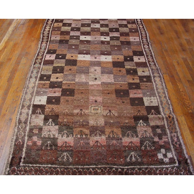 Early 20th Century S. Persian Gabbeh Carpet ( 4'3" x 8'8' - 130 x 265 ) Antique Gabbeh Hallway Runner Wool Brown Rug,...