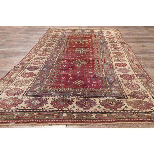 Red Early 20th Century Antique Caucasian Tribal Kurdish Rug 04'07 X 11'00 For Sale - Image 8 of 9