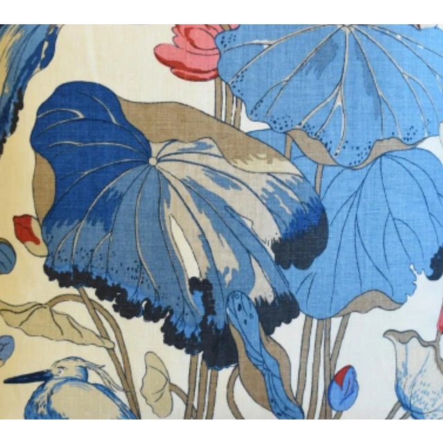 American G P & J Baker Nympheus Floral Botanical Linen Feather/Down Pillow 24" Square For Sale - Image 3 of 5