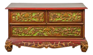 19th Century Madurese Polychrome Three-Drawer Dresser with Carved Floral Motifs
