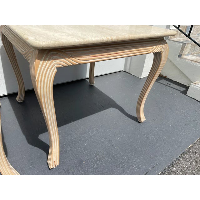 1980s Vintage Cerused and Travertine Top End Tables - a Pair For Sale - Image 4 of 5