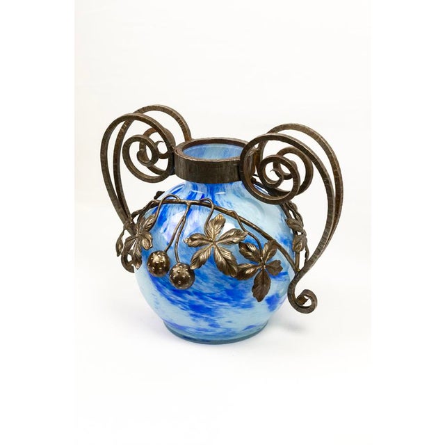 Art Nouveau Vase in Blown Blue Marbled Glass by André Delatte, 1925 For Sale - Image 6 of 14