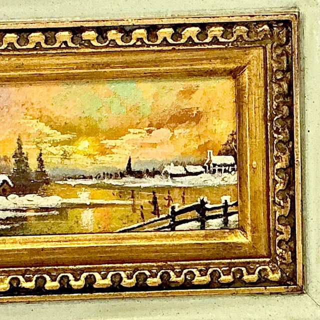 Wood 1950s Vintage Impressionist Rustic Holland Winter Landscape Original Oil Painting. For Sale - Image 7 of 11