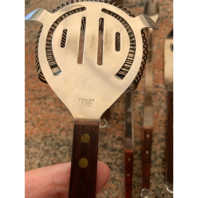 Mid-Century Modern 1960s Japanese Rosewood & Stainless Steel Cocktail Bar Tool Set- 7 Pieces For Sale - Image 3 of 9