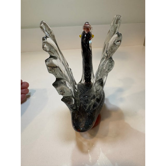 Vintage Signed Murano Black Swan Art Hand Blown Glass Sculpture Figurine For Sale - Image 10 of 14