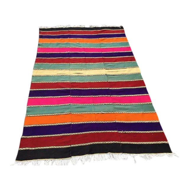 1960s Colorful Bohemian Kilim Rug - 52"x85" For Sale
