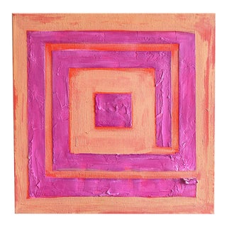 Original Box Painting on Canvas Pink and Orange Minimalist Artwork for Wall Decor Rady to Hang Small Square Painting Textured Edges Modern Art For Sale