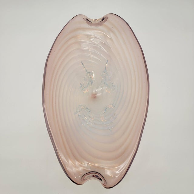 Large Cenedese Murano Glass Footed Console Bowl Pink Sommerso Swirl For Sale - Image 9 of 15