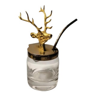 Antique Ormolu Figural Stag Head Mustard Jar, Circa 1920 For Sale