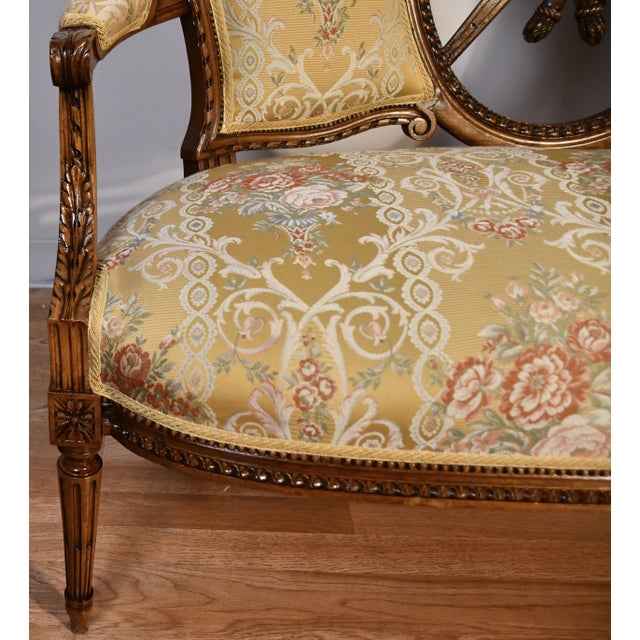 Wood 1910 Antique French Louis XV Carved Walnut Loveseat Spring-Seat & New Upholstery For Sale - Image 7 of 11