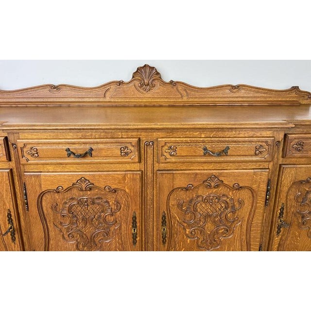 Brown Vintage French Louis Style Oak 4-Door Sideboard For Sale - Image 8 of 18