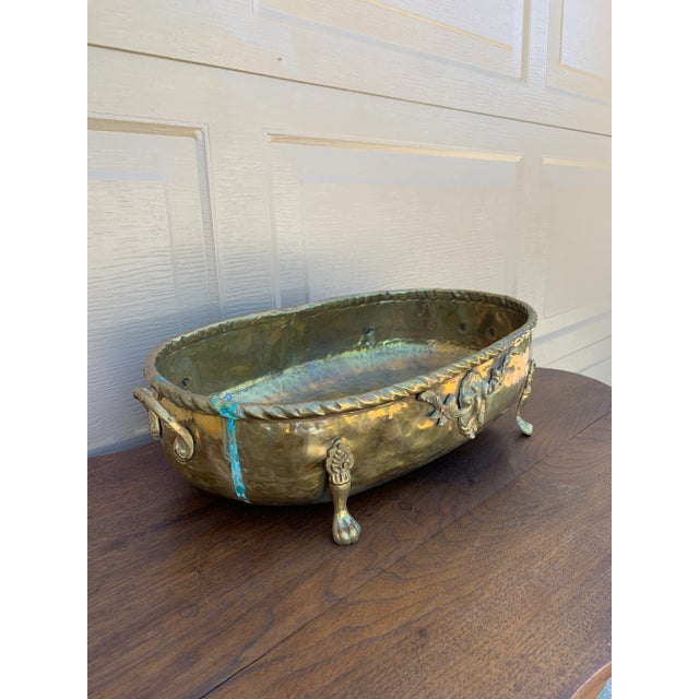 English Country Brass Oval Cachepot With Paw Feet For Sale - Image 4 of 11