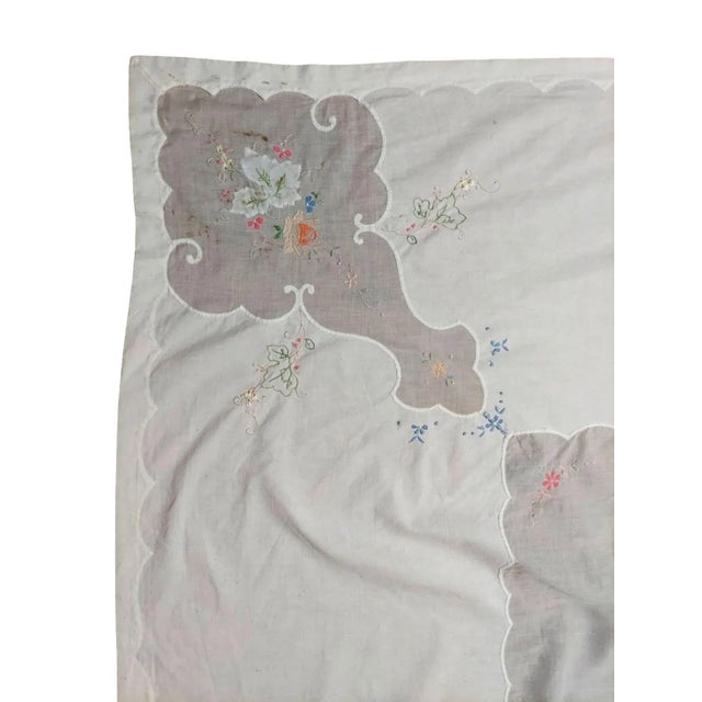 Vintage Handmade White Sheer Embroidery Tablecloth For Sale - Image 12 of 13