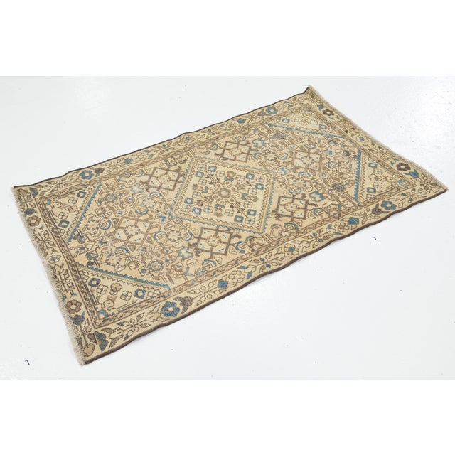 Persian Vintage Persian Beige Wool Rug With Allover Design For Sale - Image 3 of 8