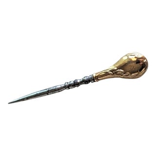 Early 20th Century Art Nouveu Stilleto Awl 14k Gold and Steel For Sale