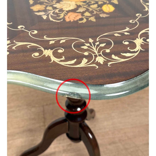 Brown Vintage Italian Rococo Floral Marquetry Fruitwood TurtleTop Side Tables - A Pair For Sale - Image 8 of 10
